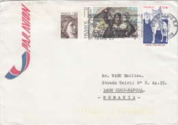 PLANE POSTMARK, FRENCH GUARD, QUEEN, FRENCH THEATRE, STAMPS ON COVER, 1981, FRANCE - Lettres & Documents