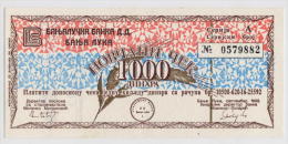 BOSNIA - BOSNIE HERZEGOVINE: 1000 Dinara1992 AUNC * MILITARY CHECK - BANJA LUKA * NOT CANCELLED - Bosnia And Herzegovina