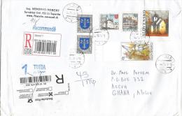 Slovakia 2007 Sered Castle Church Painting Dove Barcoded Registered Cover To Ghana - Cartas & Documentos