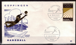 ALLEMAGNE  FDC   Cachet  Goppingen  Le  26-8- 1972   JO 1972   Logo Stade Course Hand Ball - Hand-Ball