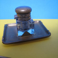 Encrier  Porte Plume Ancien (laiton Et Verre ) - Inkwells