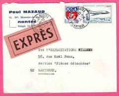 ENVELOPPE A ENTETE PAUL MAZAUD NANTES COURRIER EXPRES II - 1 - 1966 A DESTINATION DE NANTERRE - Storia Postale