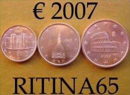 TRIS !!! N. 3 COINS/MONETE 1,2 AND 5 CT. ITALIA 2007 UNC/FDC !!! - Italie