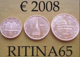 TRIS !!! N. 3 COINS/MONETE 1,2 AND 5 CT. ITALIA 2008 UNC/FDC !!! NEW - Italy