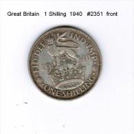 GREAT BRITAIN    1 SHILLING  SILVER  1940  (KM # 853) - I. 1 Shilling