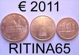NEW !!! N. 3 COINS/MONETE 1,2 AND 5 CT. ITALIA 2011 UNC/FDC !!! NEW - Italia