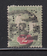 Great Britain Used Scott #113 2p Victoria, Green & Carmine Perfin: F S Co LD Postmark: FB - Jubilee - Perfin