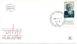 ISRAEL. N°818 Sur Enveloppe 1er Jour (FDC) De 1982. Joseph Gedalyah Klausner. - Joodse Geloof
