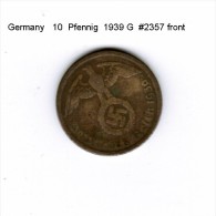 GERMANY   10  REICHS PFENNIG  1939 G  (KM # 92) - 10 Reichspfennig