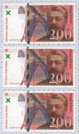 Lot De 3 Billets Se Suivant 200 Francs Eiffel, Ref Fayette 75-1, état NEUF - 200 F 1995-1999 ''Eiffel''