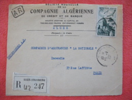 Algerie Lettre Recommandée AR Alger 1951 Banque Bank Cover - Cartas & Documentos