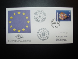 GRECE GREECE GRIECHENLAND LE MARCHE UNIQUE EUROPEEN CONSEIL EUROPE  FDC TIRAGE LIMITE 100ex. - Cartas & Documentos