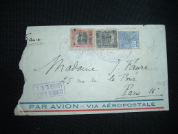 LETTRE PAR AVION VIA AEROPOSTALE POUR FRANCE TP SURCHARGE SERVICO AEREO 2000 RS + 500 RS + TP 500 REIS OBL. VIOLETTE - Luchtpost