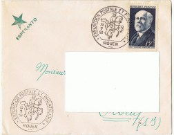 25/7/1950 - Enveloppe Lettre - ROUEN -  Exposition Postale & Philatélique - Pour Elbeuf - Esperanto Yvert Et Tellier 864 - Cachets Provisoires