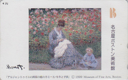 TC JAPON / 110-016 - PEINTURE FRANCE- MONET - Sa Femme Camille Brodant Broderie Boston Museum PAINTING JAPAN PC 75 - Peinture