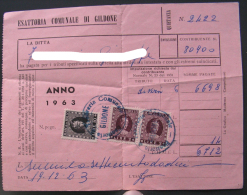 1963 Marca Da Bollo £ 2 + 2 + 10 Molise Bollo ESATTORIA E TESORERIA COMUNALE Gildone Campobasso Fiscale Italia - Fiscali