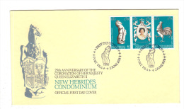 Premier Jour D´ Emission, FDC: Nouvelles Hebrides, Port Vila, 25è Anniversaire Du Couronnement De La Reine Elizabeth - FDC