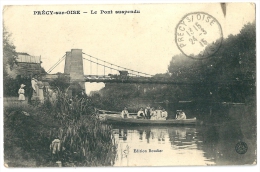 Cpa: 60 PRECY SUR OISE (ar. Senlis) Le Pont Suspendu (bien Annimé, Barque) 1915 - Précy-sur-Oise
