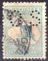 Australia 1913 Kangaroo 1 Shilling Blue- Green 1st Wmk Perf Small OS Used  - - Gebraucht