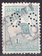 Australia 1913 Kangaroo 1 Shilling Green 1st Wmk Perf Small OS Used - Oblitérés