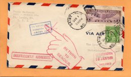 USA 1935 Cover To New Zealand Returned Many Cancels - Covers & Documents