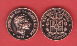 VERY RARE!!! Alfonso XII 1 Céntimos 1.878 Cobre KM#Pn13 SC/UNC T-DL-10.548 COPY U.K. - Prove & Monete Ribattute