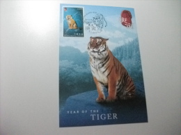 CARTOLINA MAXIMUM HONG KONG  CHINA  CINA  YEAR OF THE TIGER BLU - Tigres