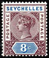 SEYCHELLES 1890 VICTORIA 8c SC#6a//SG#3(DIE I) £10,00 MH No GUM (D0652) - Seychellen (...-1976)