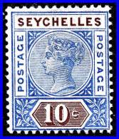 SEYCHELLES 1892 VICTORIA 10c SC#7//SG#12 (DIE II) £10,00 MH Nat GUM FOLD (D0352) - Seychelles (...-1976)