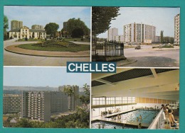 77 - CHELLES  Multivues Hotel De Ville, Résidence Val Fleuri, Schlosser , Centre Gambetta, Piscine,  2 Scans - Chelles