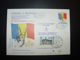 ROUMANIE ROMANA LA DELIVRANCE NICOLAE CEAUSESCU 22.12.1989 STRASBOURG  CONSEIL EUROPE TIRAGE LIMITE - Lettres & Documents