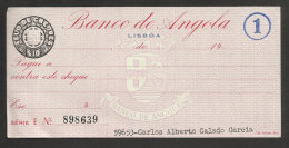 Portugal Timbre Fiscal Fixe $10 Cheque Bancaire Banco Angola Éléphant Girafe Revenue Stamp Bank Check Elephant Giraffe - Lettres & Documents