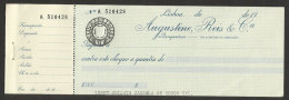 Portugal Timbre Fiscal Fixe $10 Cheque Bancaire Augustine, Reis & C.ª Stamped Revenue $10 Bank Check - Storia Postale