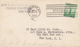 United States MUNICIPAL COURT, NEW YORK "Station L" 1942 Card (2 Scans) - Briefe U. Dokumente