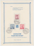 1945 Czechoslovakia, Commemorative Letter, Paper, Cover, Stamp, Sheet. Odhaleni Pamatni Desky..  (B05023) - Briefe U. Dokumente