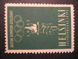 Helsinki 1952 Olympic Games Finland Germany Poster Stamp Label Vignette Viñeta Cinderella - Ete 1952: Helsinki