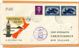 Netherlands To Christchurch NZ Air Race 1953 Air Mail Cover - Luftpost