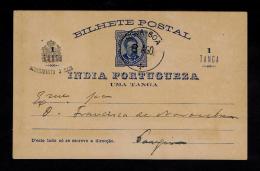 Gc1501 India NOVA GOA 08-08-1900's Entier Postale Postal Stationery + Additional 3 Réis On 1 Tanga Portugal - Portugiesisch-Indien