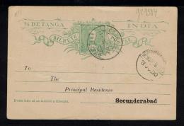 Gc1504  India SECUNDERABAD Entier Postale 1/4 Tanga 01-IX-1900 Postal Stationery Portugal - Portuguese India