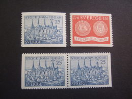 SWEDEN  1953    MICHEL 383/84A + 383Dl+Dr   YVERT 376/77 + 376b Pair  MNH **   (S37-NVT) - Unused Stamps