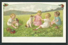 P. Ebner. REPRODUCTION De Belle Qualité. Enfants Sur Le Pré. Chiens, Jeux, Jouets. N° 54 - Ebner, Pauli