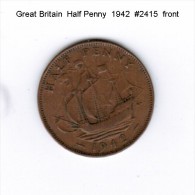 GREAT BRITAIN    1/2  PENNY  1942 (KM # 844) - C. 1/2 Penny