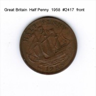 GREAT BRITAIN    1/2  PENNY  1958 (KM # 896) - C. 1/2 Penny