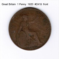 GREAT BRITAIN    1  PENNY  1920 (KM # 810) - D. 1 Penny