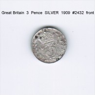 GREAT BRITAIN    3  PENCE  SILVER  1909 (KM # 797.2) - F. 3 Pence