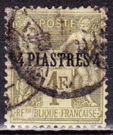 Levant Francais 1885 Timbres De France Type Sage 4 Piastres Sur 1 Fr Olive Type II (N Sous U) Yvert  3 - Used Stamps