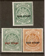 ANTIGUA 1916-18 WAR TAX STAMPS SG 52/54 LIGHTLY MOUNTED MINT Cat £10.50 - 1858-1960 Colonia Británica