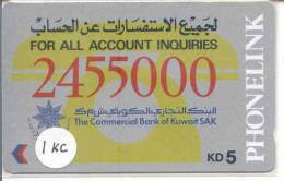 GPT (1 KCBA) Magnetic/Commercial Bank Of Kuwait/Account Inquiry Number - Kuwait