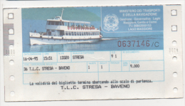 Alt343 Biglietto, Ticket, Billet, Battello Nave Bateau Ship Lago Maggiore Lake Lac Stresa Baveno Motonave 1995 - Europe