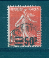 VARIÉTÉS FRANCE 1926 / 27 N° 225 SURCHARGE BARRE 50 C  SEMEUSE  OBLITÉRÉ DOS CHARNIÈRE - Used Stamps